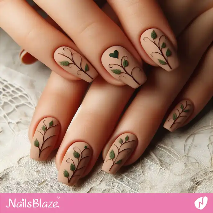 Matte Minimal Leaf Design | Love the Forest Nails - NB2877